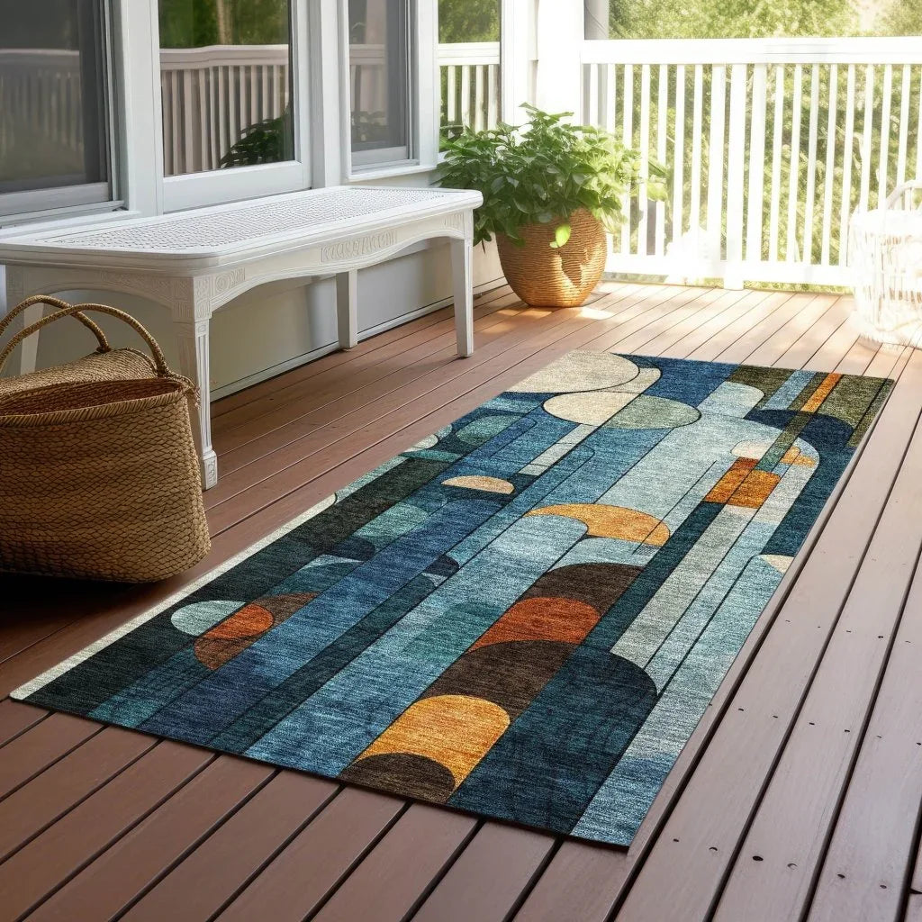 LOOMLAN Rugs Ziva Blue Washable Indoor-Outdoor Rug
