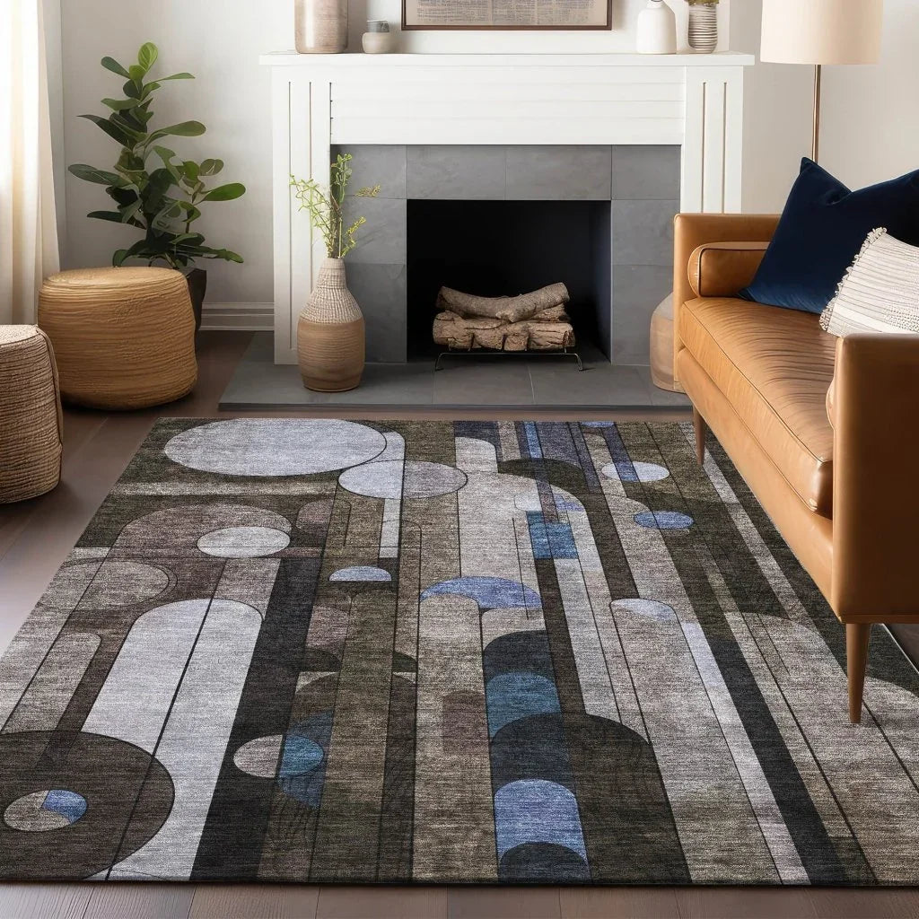 LOOMLAN Rugs Ziva Brown Washable Indoor-Outdoor Rug