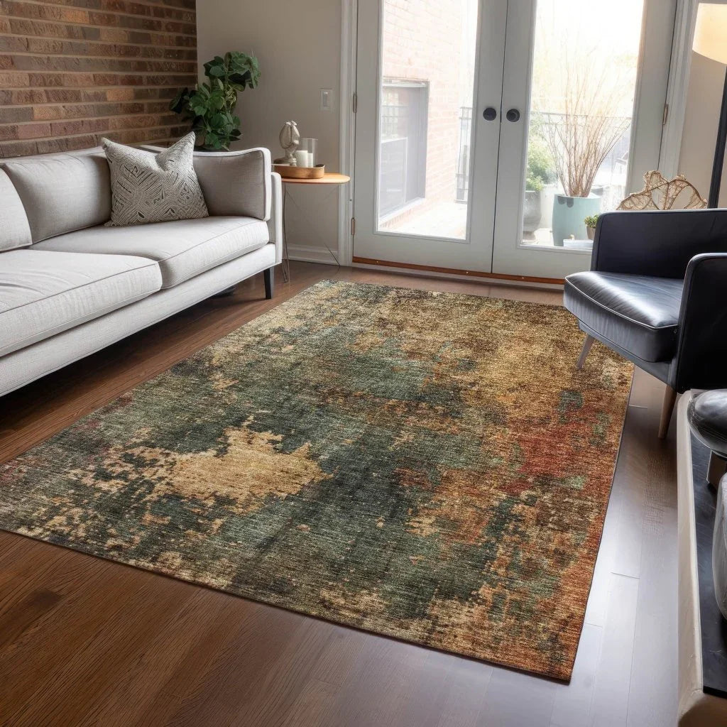 LOOMLAN Rugs Zuleya Green Washable Indoor-Outdoor Rug