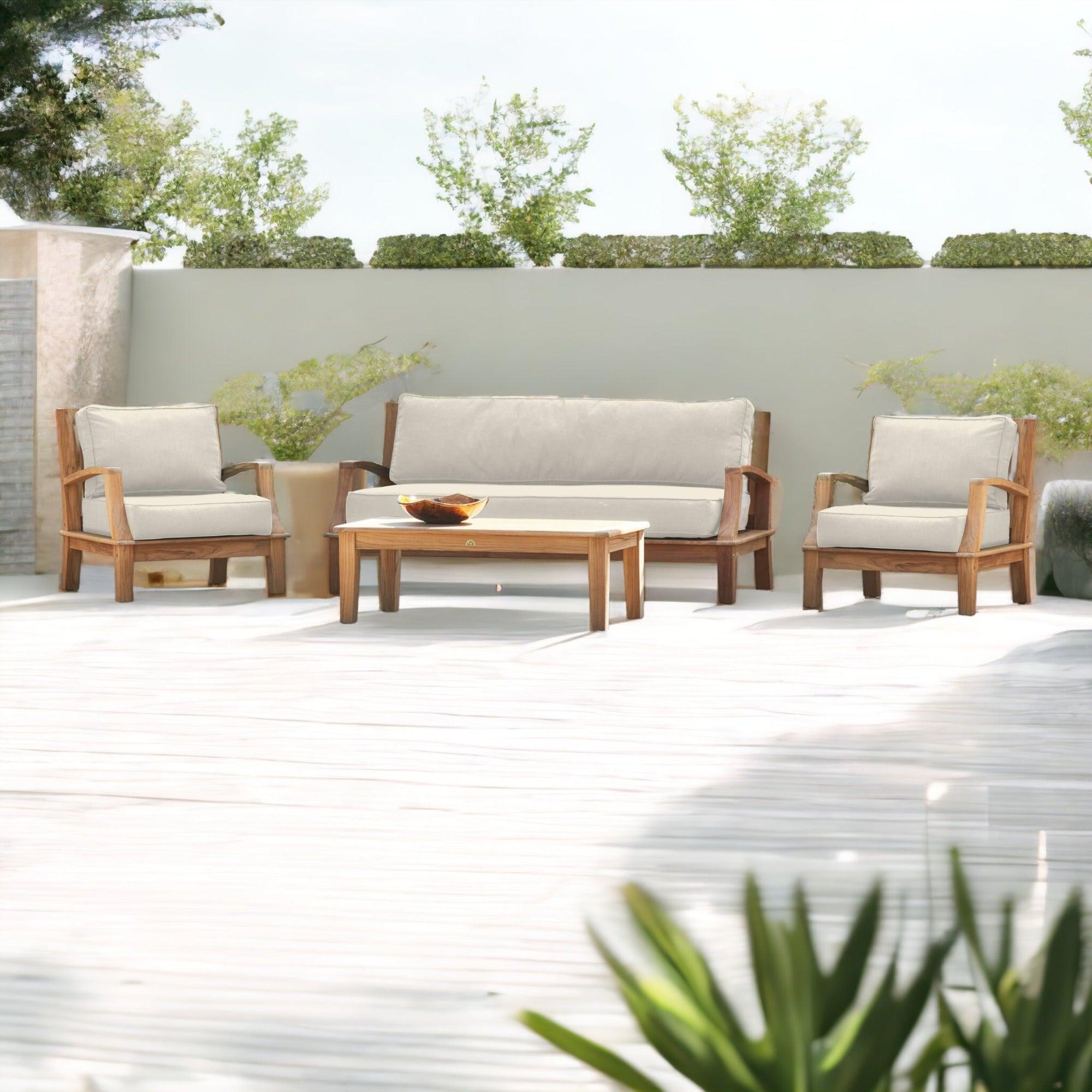 LOOMLAN Outdoor - Grande 4-Piece Teak Outdoor Patio Deep Seating Set with Sunbrella Cushions - Outdoor Lounge Sets