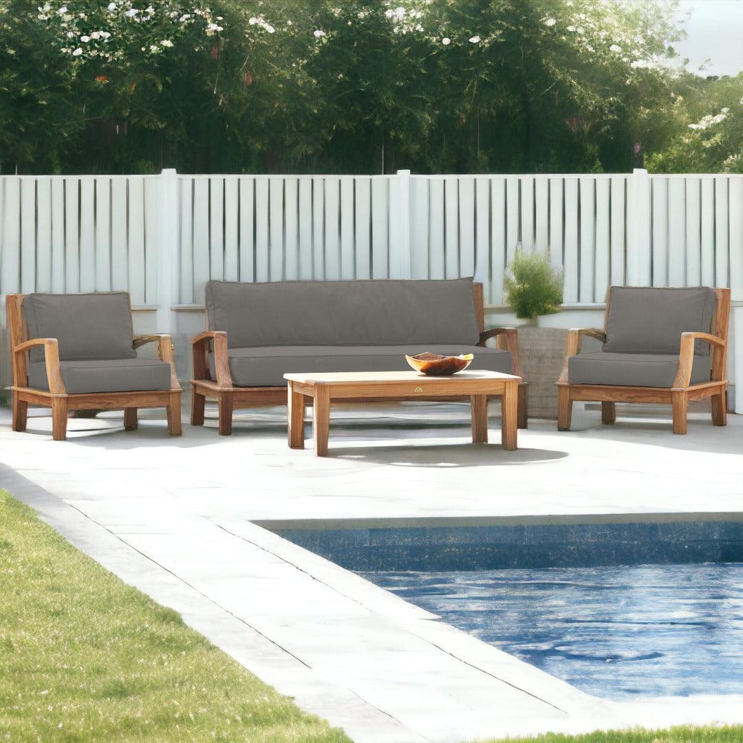 LOOMLAN Outdoor - Grande Teak Deep Seating Outdoor Sofa with Sunbrella Cushion - Outdoor Sofas &amp; Loveseats