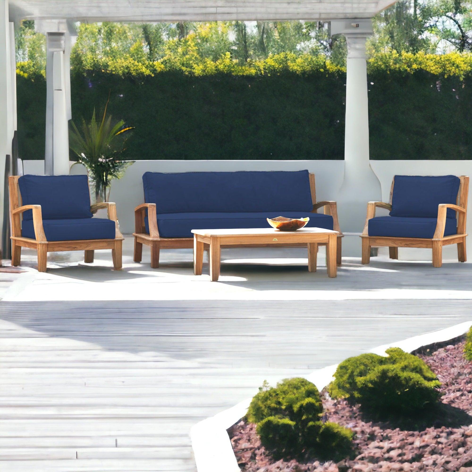 LOOMLAN Outdoor - Grande Teak Deep Seating Outdoor Sofa with Sunbrella Cushion - Outdoor Sofas &amp; Loveseats