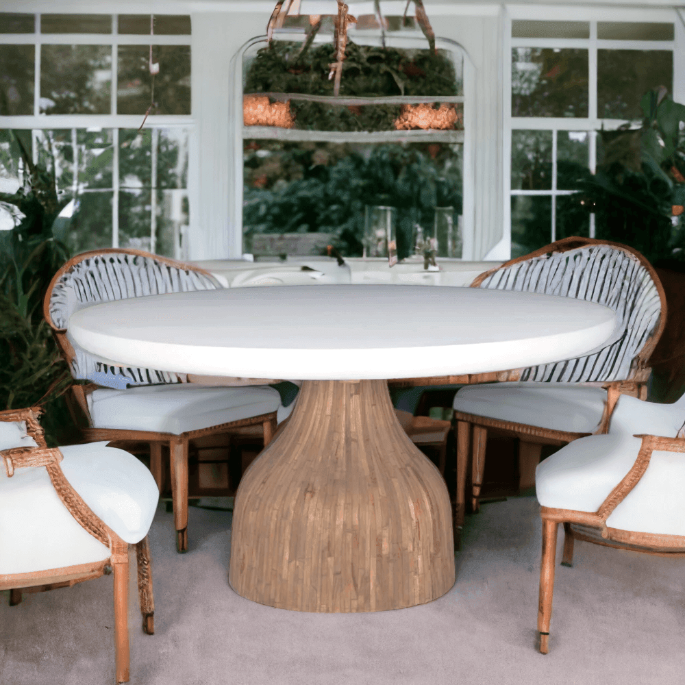 LOOMLAN Outdoor - Halo Pedestal Base Indoor - Outdoor 60'' Round Dining Table White - Outdoor Dining Tables