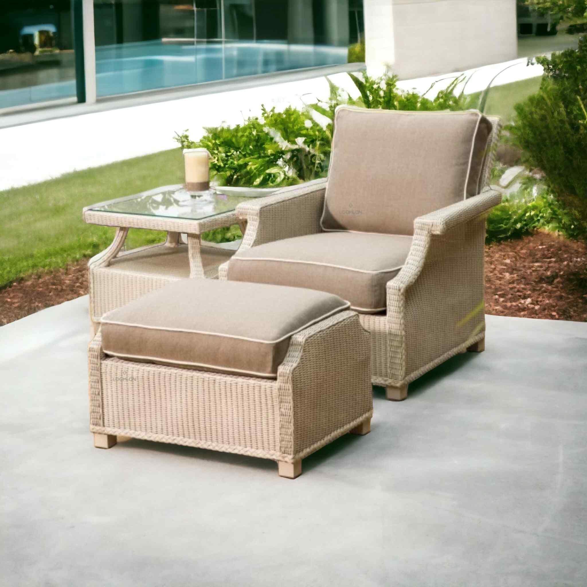 LOOMLAN Outdoor - Hamptons Outdoor Furniture Wicker Large Ottoman Lloyd Flanders - Outdoor Ottomans