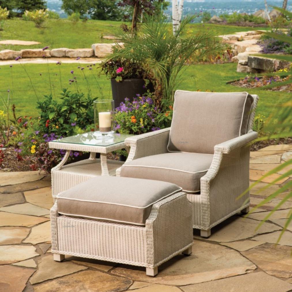 LOOMLAN Outdoor - Hamptons Outdoor Furniture Wicker Ottoman Lloyd Flanders - Outdoor Ottomans