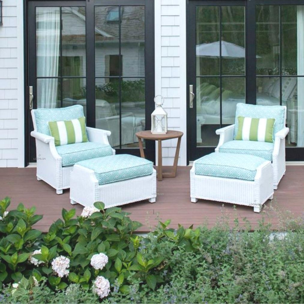 LOOMLAN Outdoor - Hamptons Outdoor Wicker 2 Lounge Chair Set With Ottomans Lloyd Flanders - Outdoor Lounge Sets