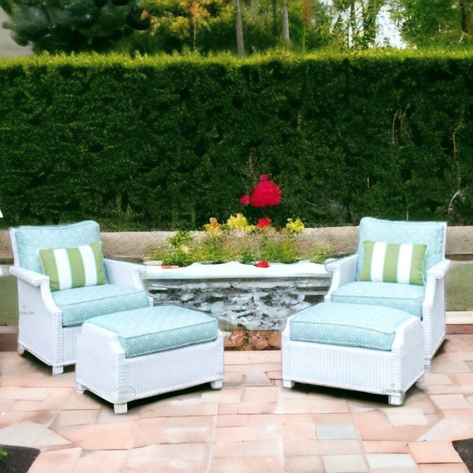 LOOMLAN Outdoor - Hamptons Outdoor Wicker 2 Lounge Chair Set With Ottomans Lloyd Flanders - Outdoor Lounge Sets