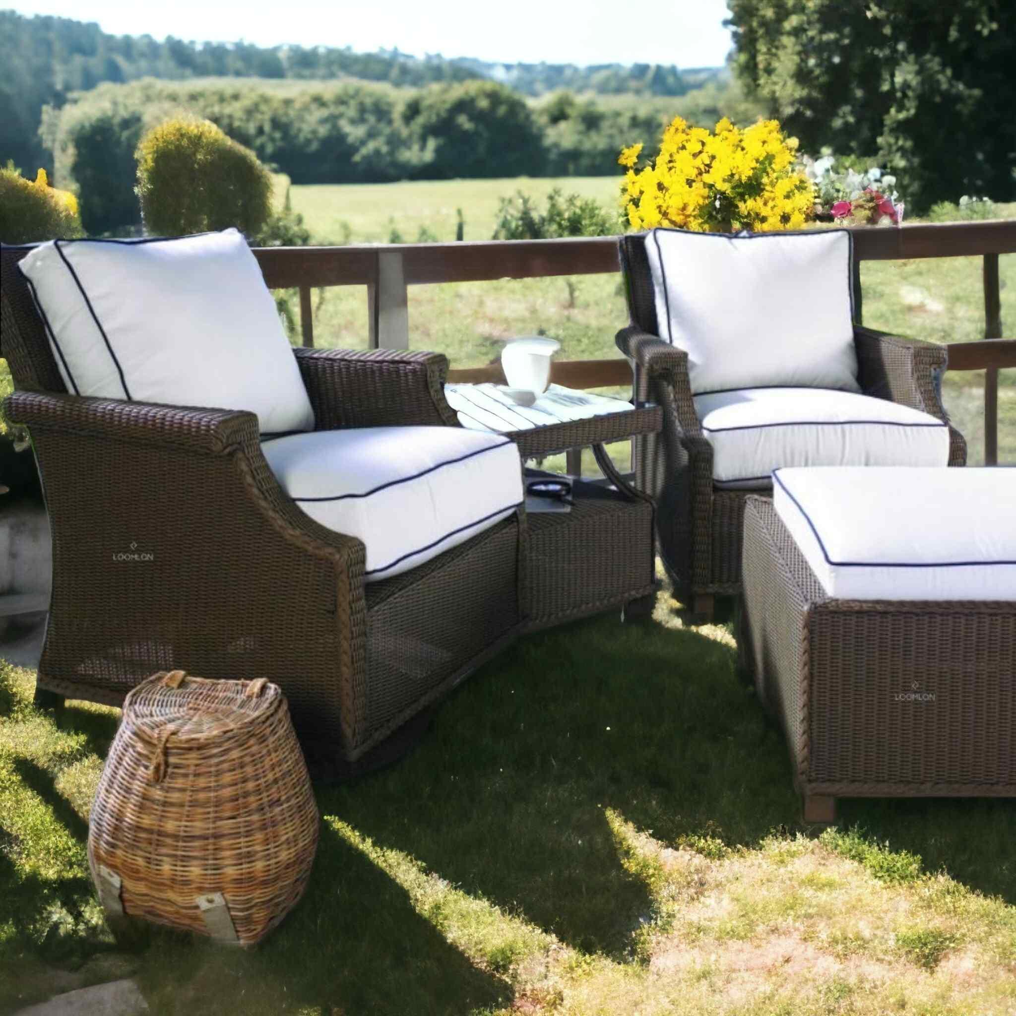 LOOMLAN Outdoor - Hamptons Outdoor Wicker 6 PC Sofa Set With Chairs and Tables - Outdoor Lounge Sets