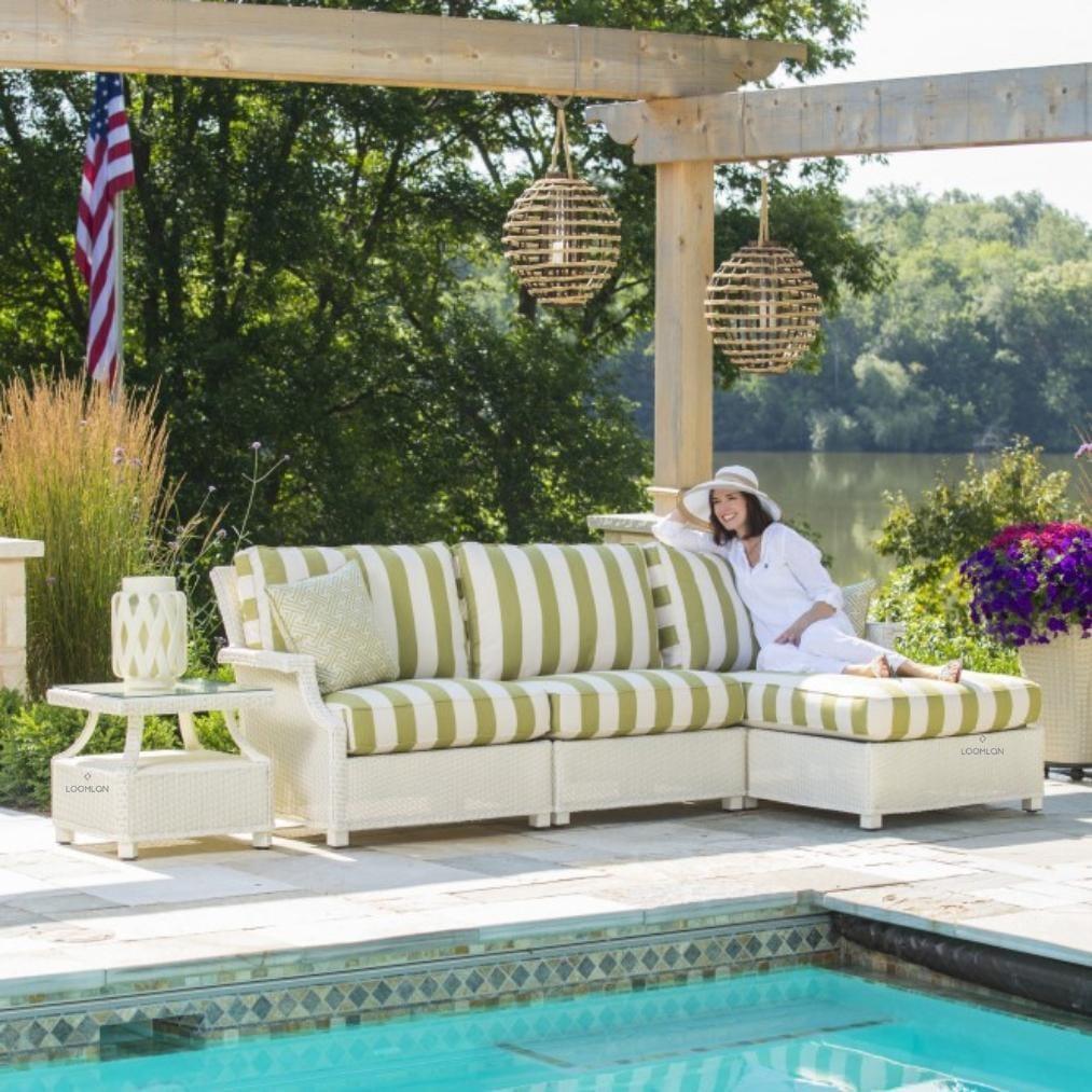 LOOMLAN Outdoor - Hamptons Outdoor Wicker L-Shaped Sectional With Side Table Lloyd Flanders - Outdoor Lounge Sets