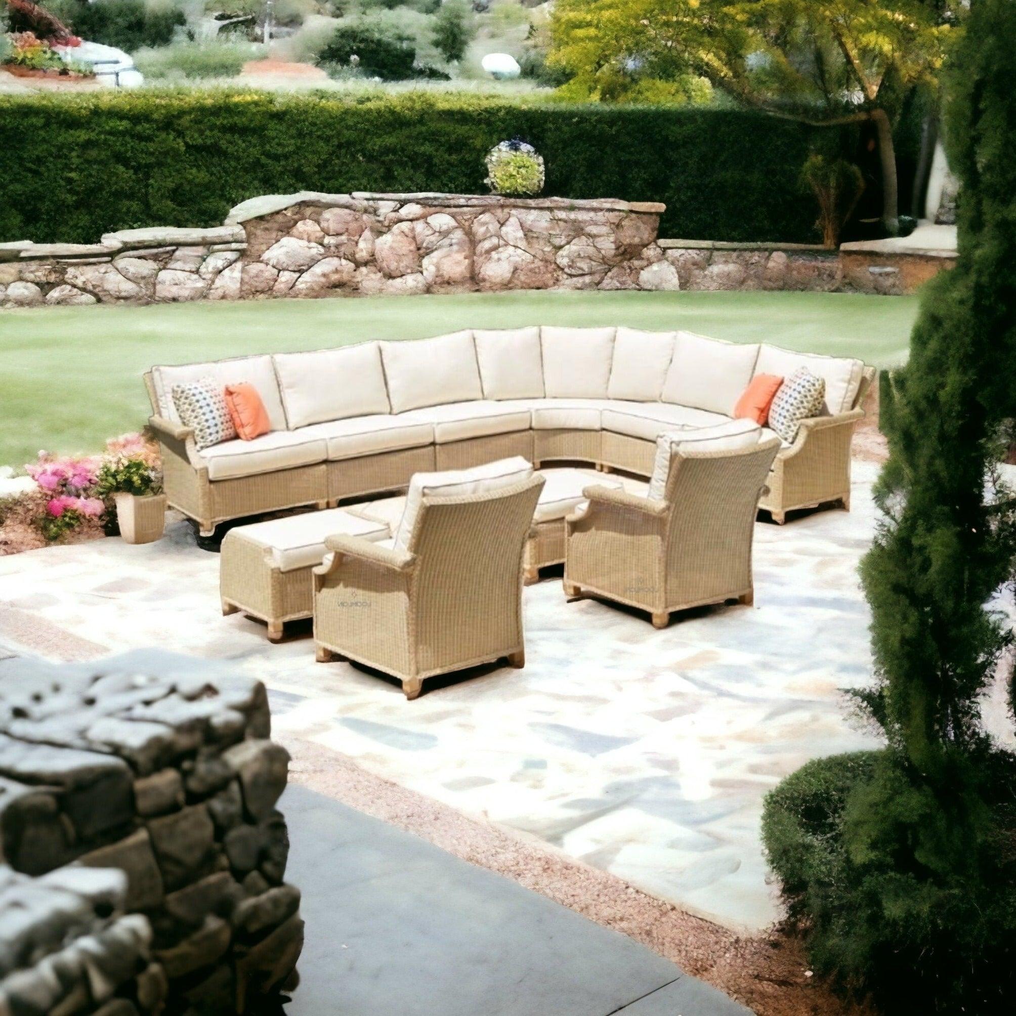 LOOMLAN Outdoor - Hamptons Outdoor Wicker Sectional Sofa and Lounge Chair Set Lloyd Flanders - Outdoor Lounge Sets