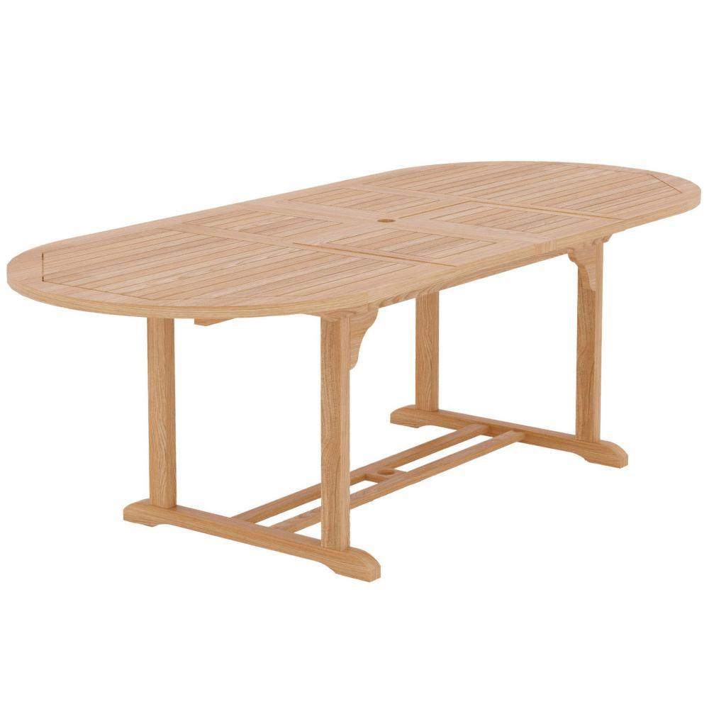 LOOMLAN Outdoor - January Oval Teak Outdoor Dining Table with Built-In Extension and Umbrella Hole - Outdoor Dining Tables