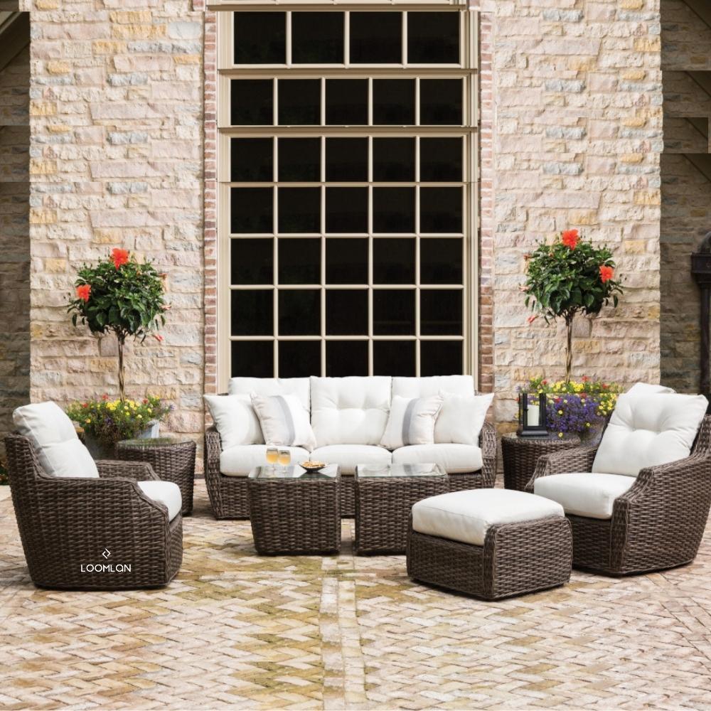 LOOMLAN Outdoor - Largo Ottoman All Weather Wicker Furniture Made in USA Lloyd Flanders - Outdoor Ottomans