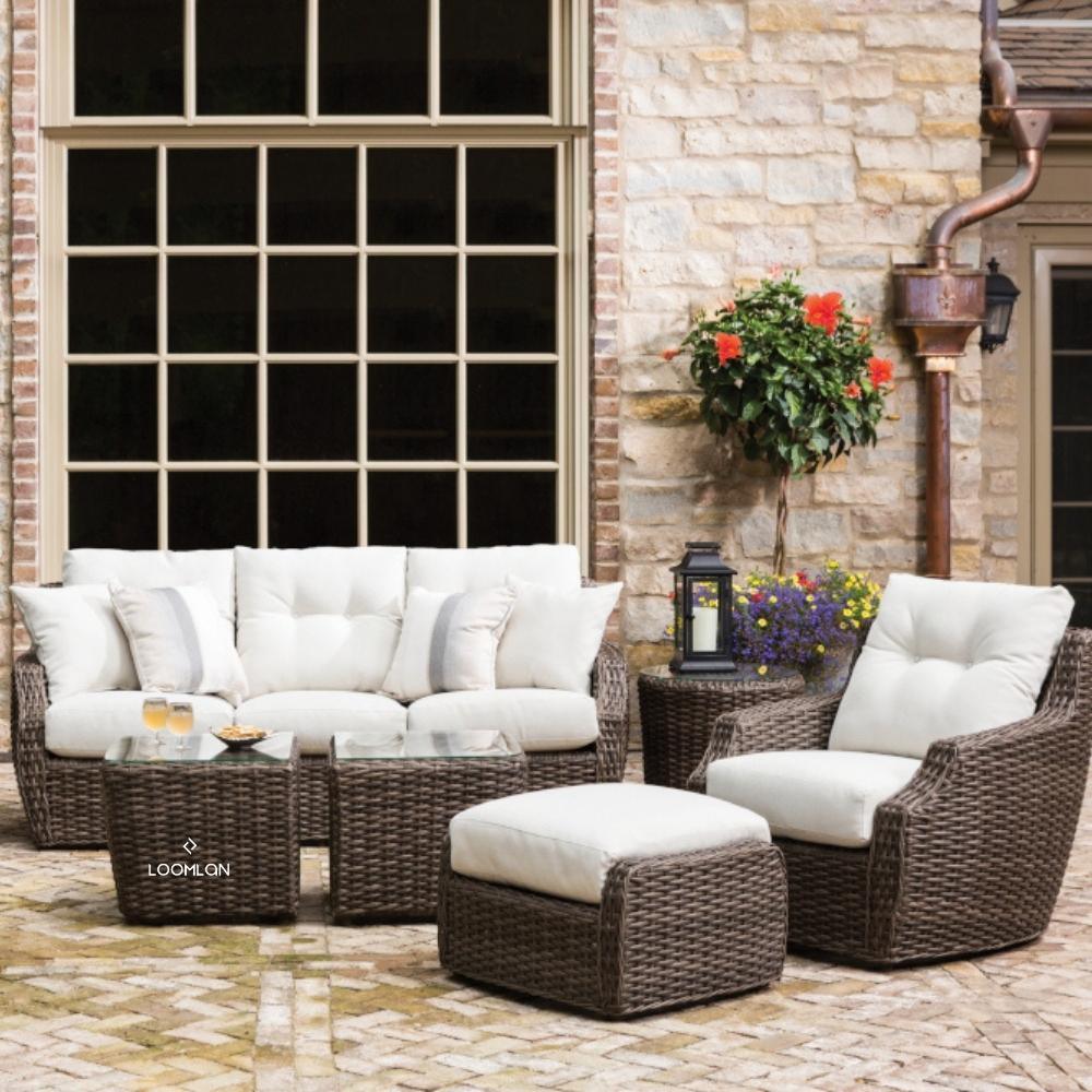 LOOMLAN Outdoor - Largo Ottoman All Weather Wicker Furniture Made in USA Lloyd Flanders - Outdoor Ottomans