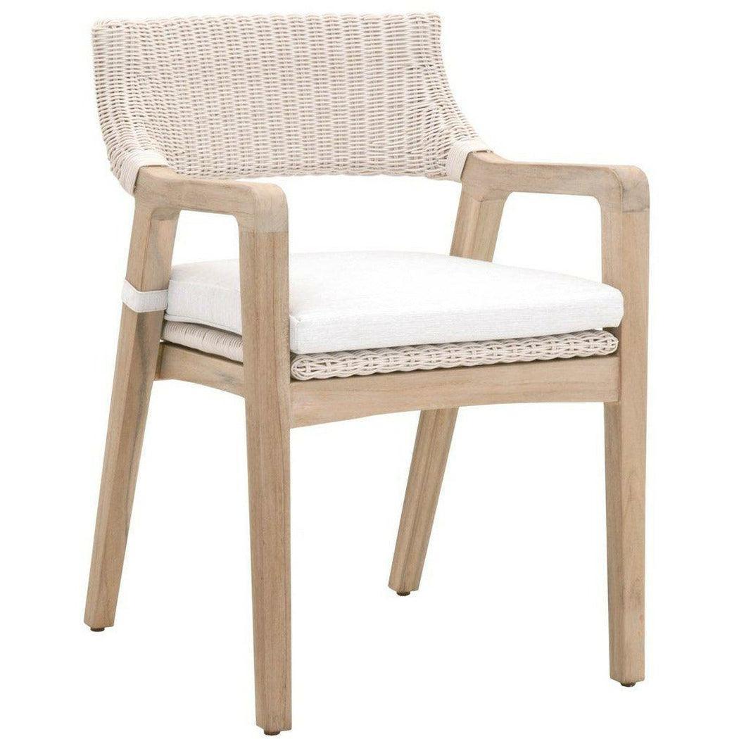 LOOMLAN Outdoor - Lucia Outdoor Arm Chair White Wicker and Teak - Outdoor Dining Chairs