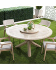 LOOMLAN Outdoor - Lucia Outdoor Arm Chair White Wicker and Teak - Outdoor Dining Chairs