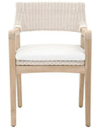 LOOMLAN Outdoor - Lucia Outdoor Arm Chair White Wicker and Teak - Outdoor Dining Chairs