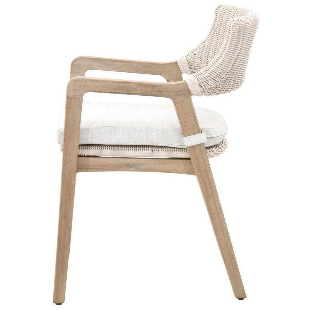 LOOMLAN Outdoor - Lucia Outdoor Arm Chair White Wicker and Teak - Outdoor Dining Chairs