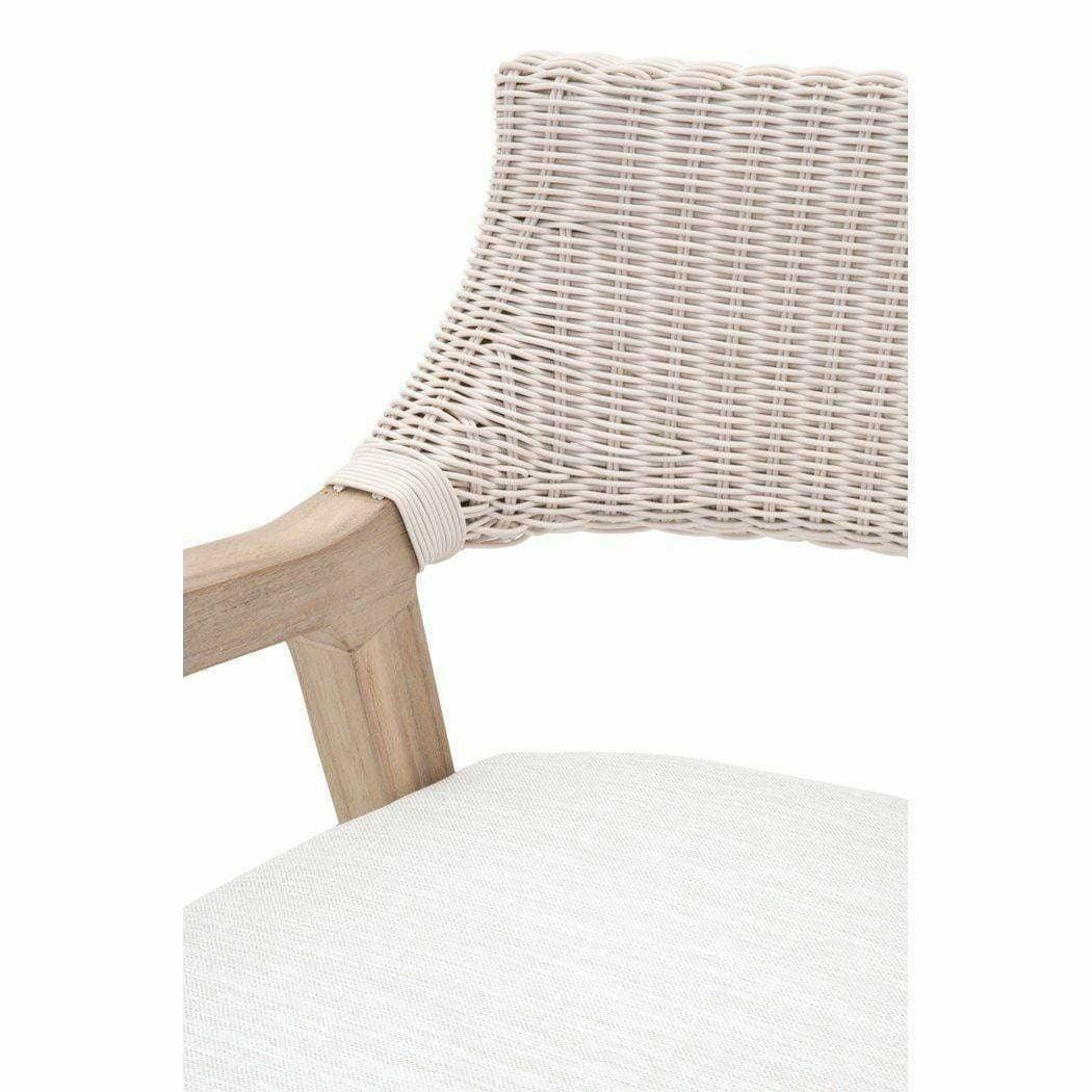 LOOMLAN Outdoor - Lucia Outdoor Arm Chair White Wicker and Teak - Outdoor Dining Chairs