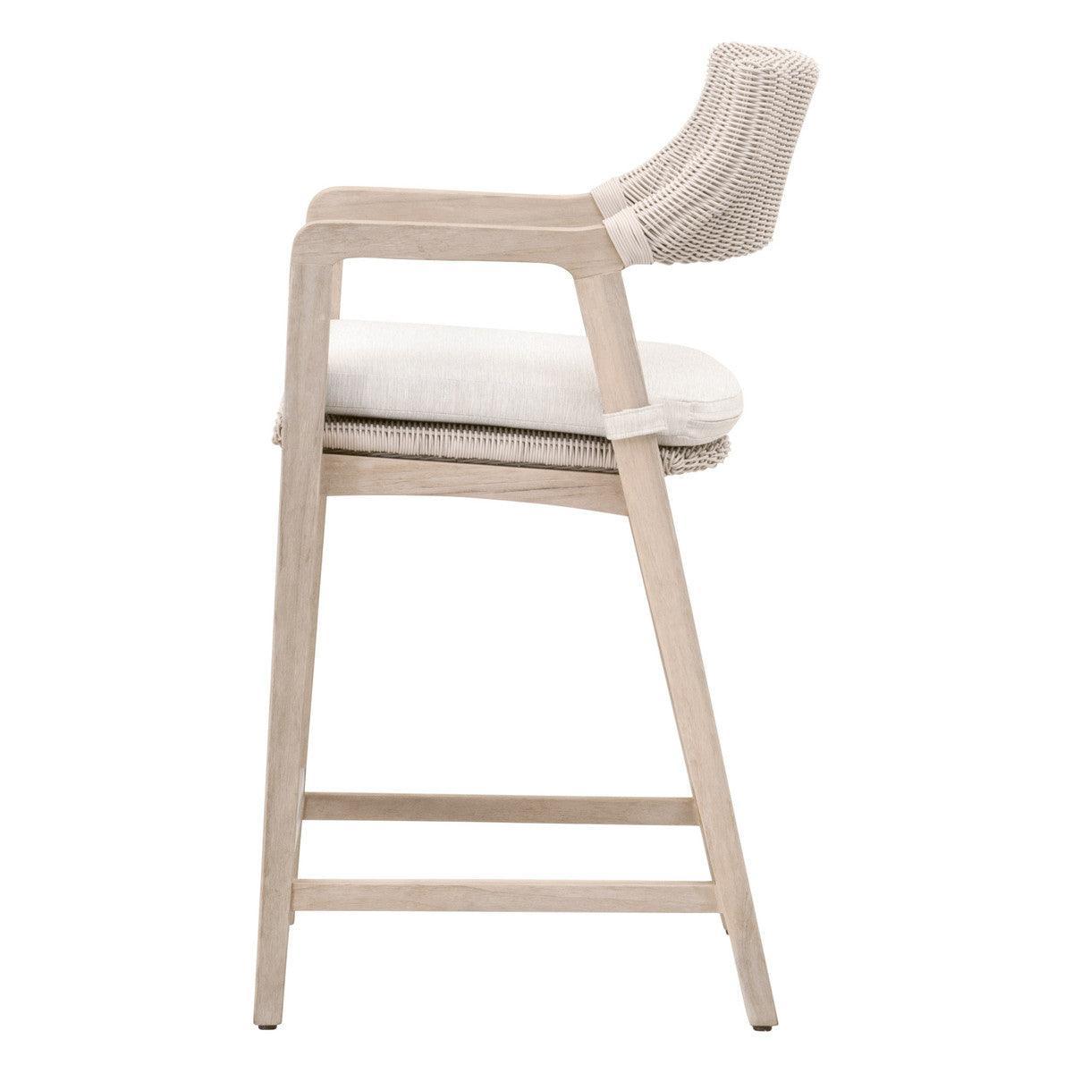 LOOMLAN Outdoor - Lucia Outdoor Counter Stool With Arms White Wicker and Teak - Outdoor Counter Stools