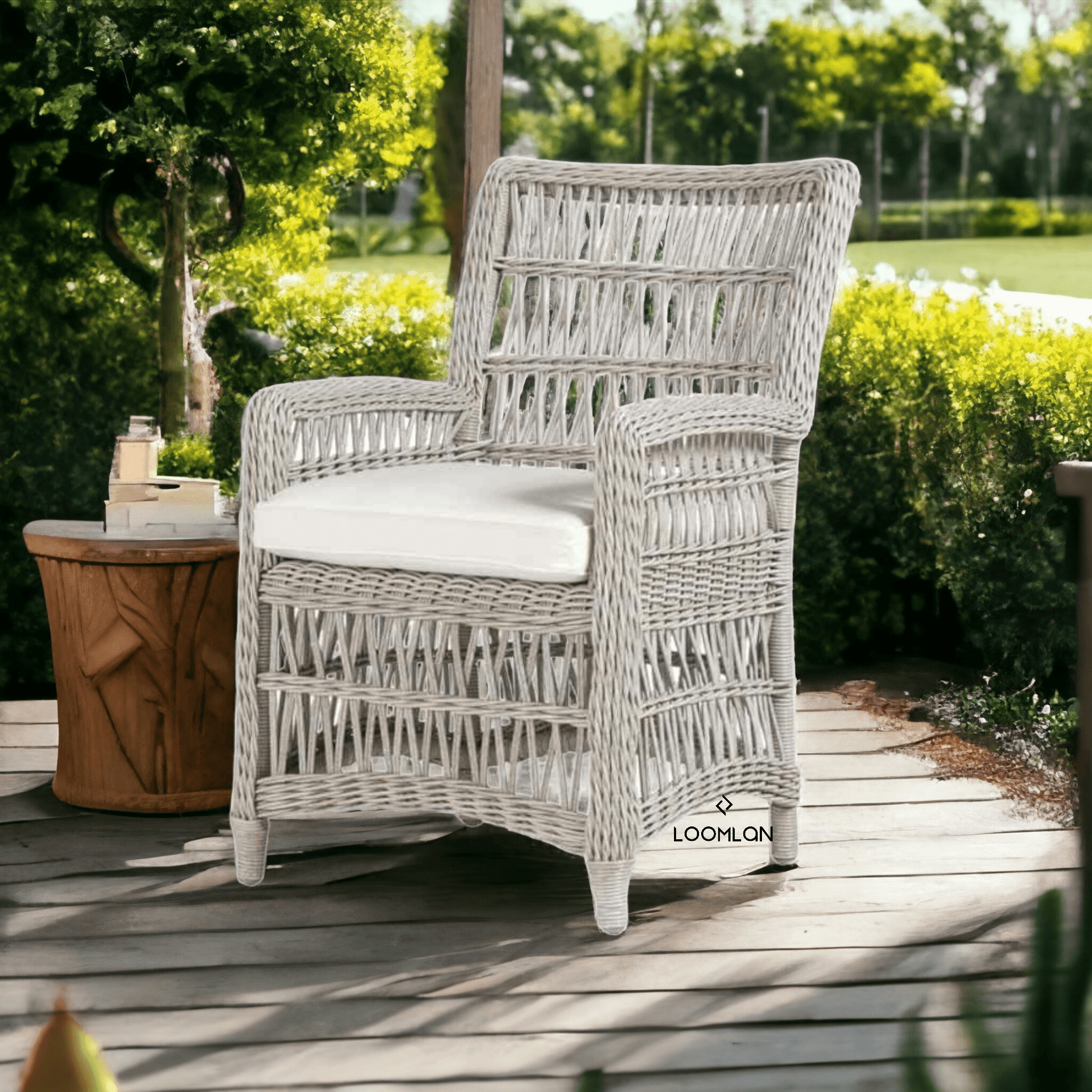 LOOMLAN Outdoor - Mackinac Patio Dining Armchair With Sunbrella Cushion Lloyd Flanders - Outdoor Dining Chairs