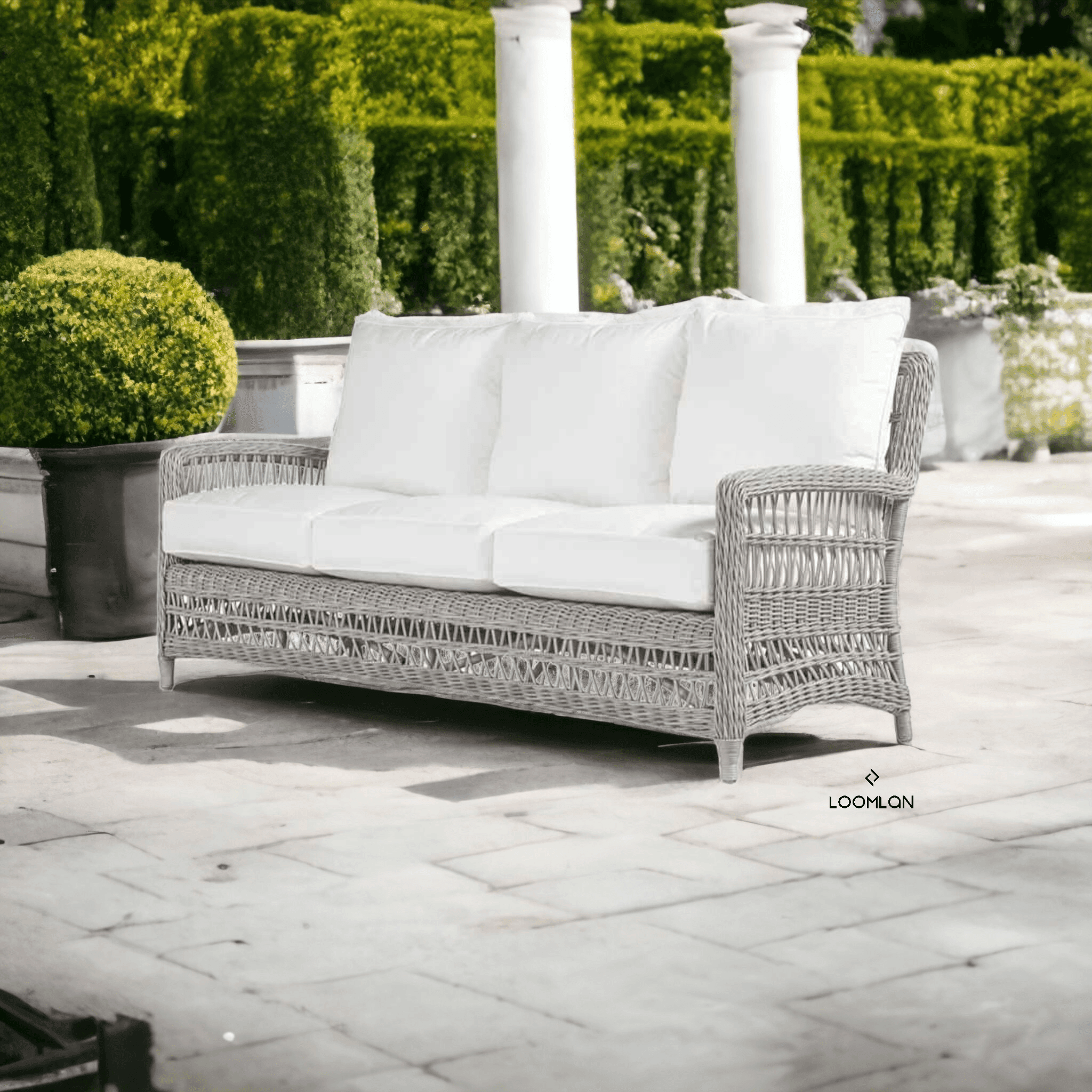 LOOMLAN Outdoor - Mackinac Wicker Outdoor All Weather Wicker Sofa With Cushions - Outdoor Sofas &amp; Loveseats