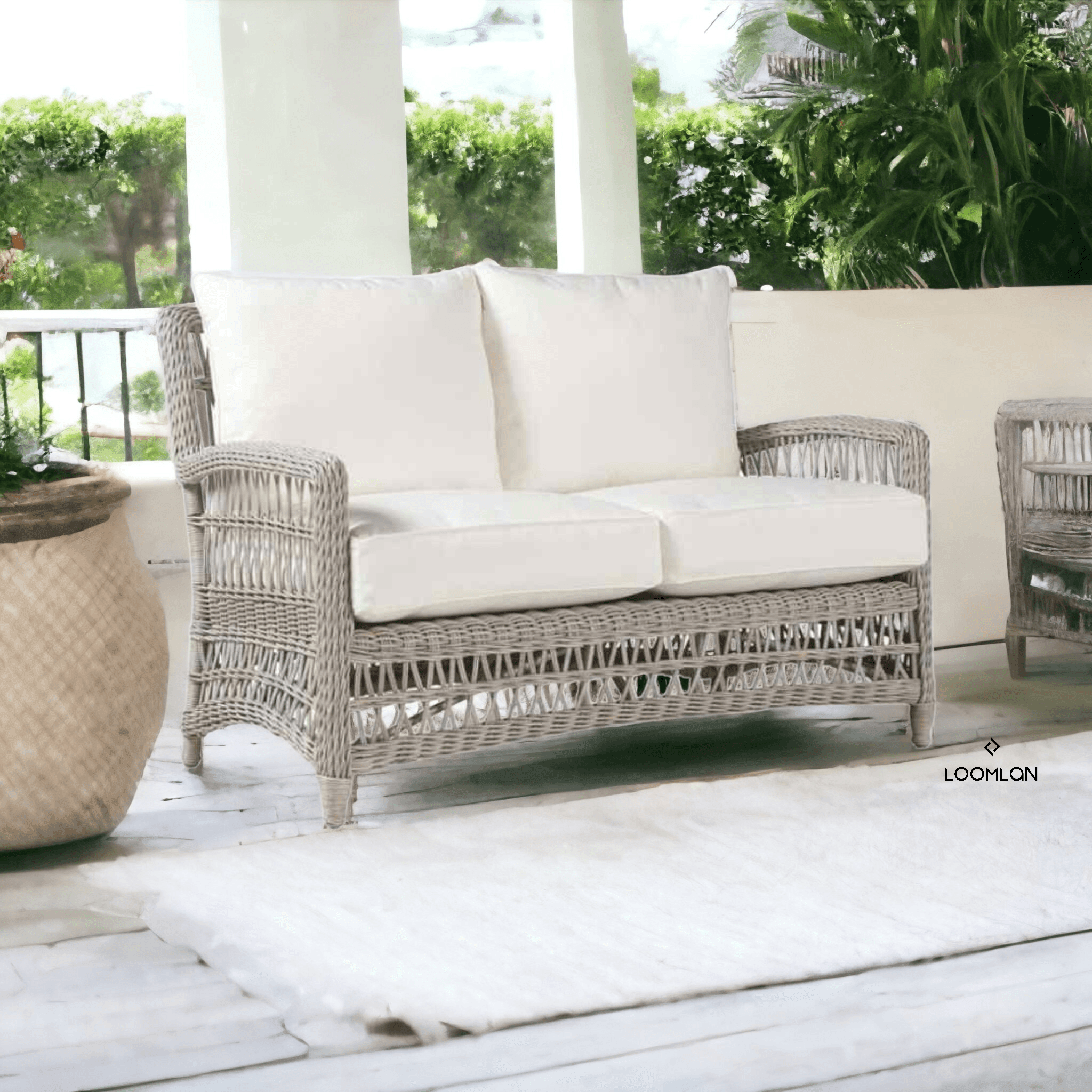 LOOMLAN Outdoor - Mackinac Wicker Patio Loveseat Swivel Chair and Table Set Lloyd Flanders - Outdoor Lounge Sets