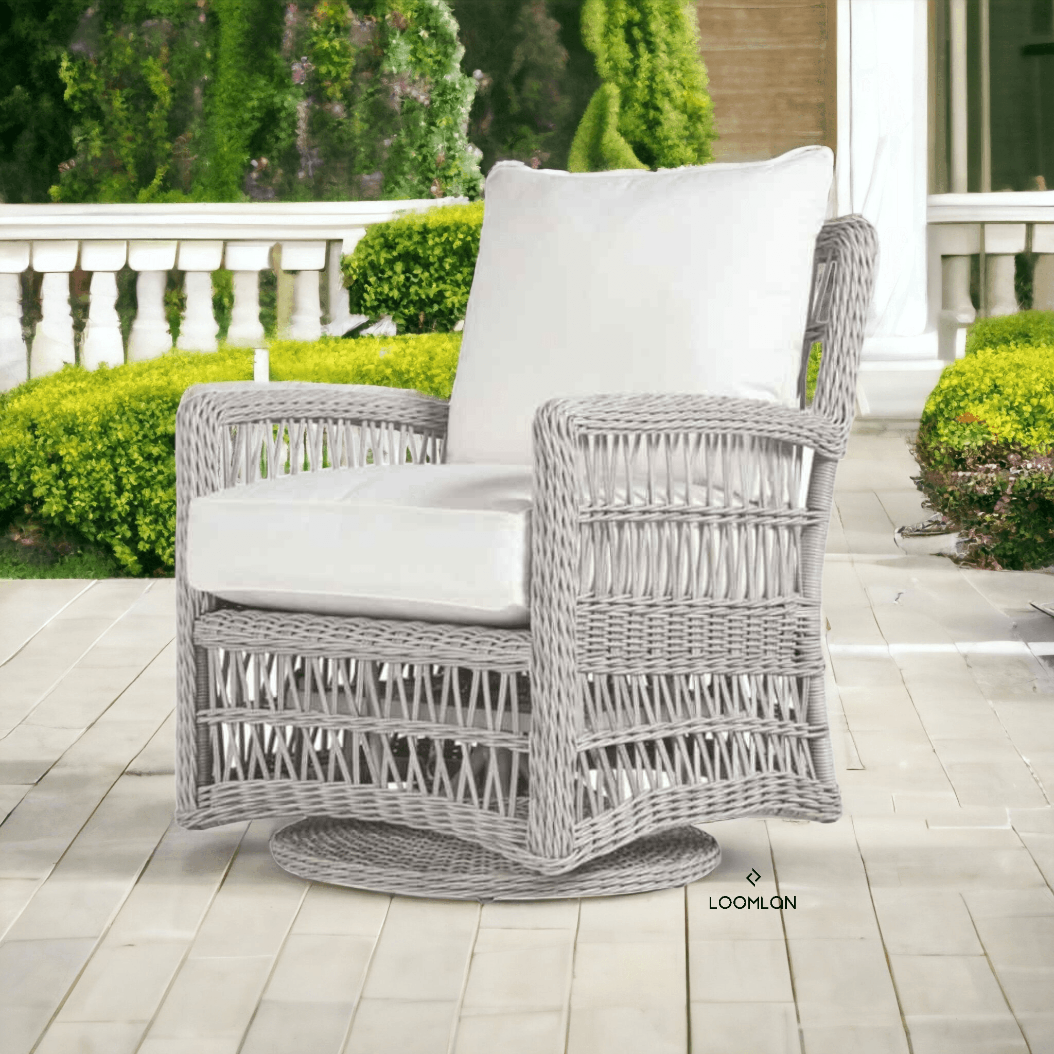 LOOMLAN Outdoor - Mackinac Wicker Patio Loveseat Swivel Chair and Table Set Lloyd Flanders - Outdoor Lounge Sets