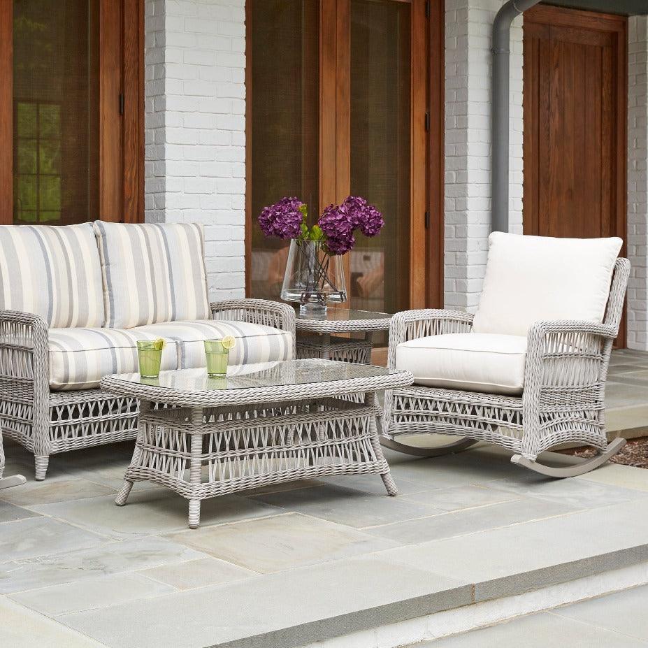 LOOMLAN Outdoor - Mackinac Wicker Rocking Porch Lounge Set With Cushions Lloyd Flanders - Outdoor Lounge Sets