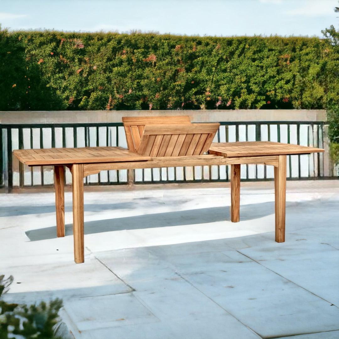 LOOMLAN Outdoor - Manorhouse Rectangular Teak Outdoor Dining Table with Built-In Extension and Umbrella Hole - Outdoor Dining Tables