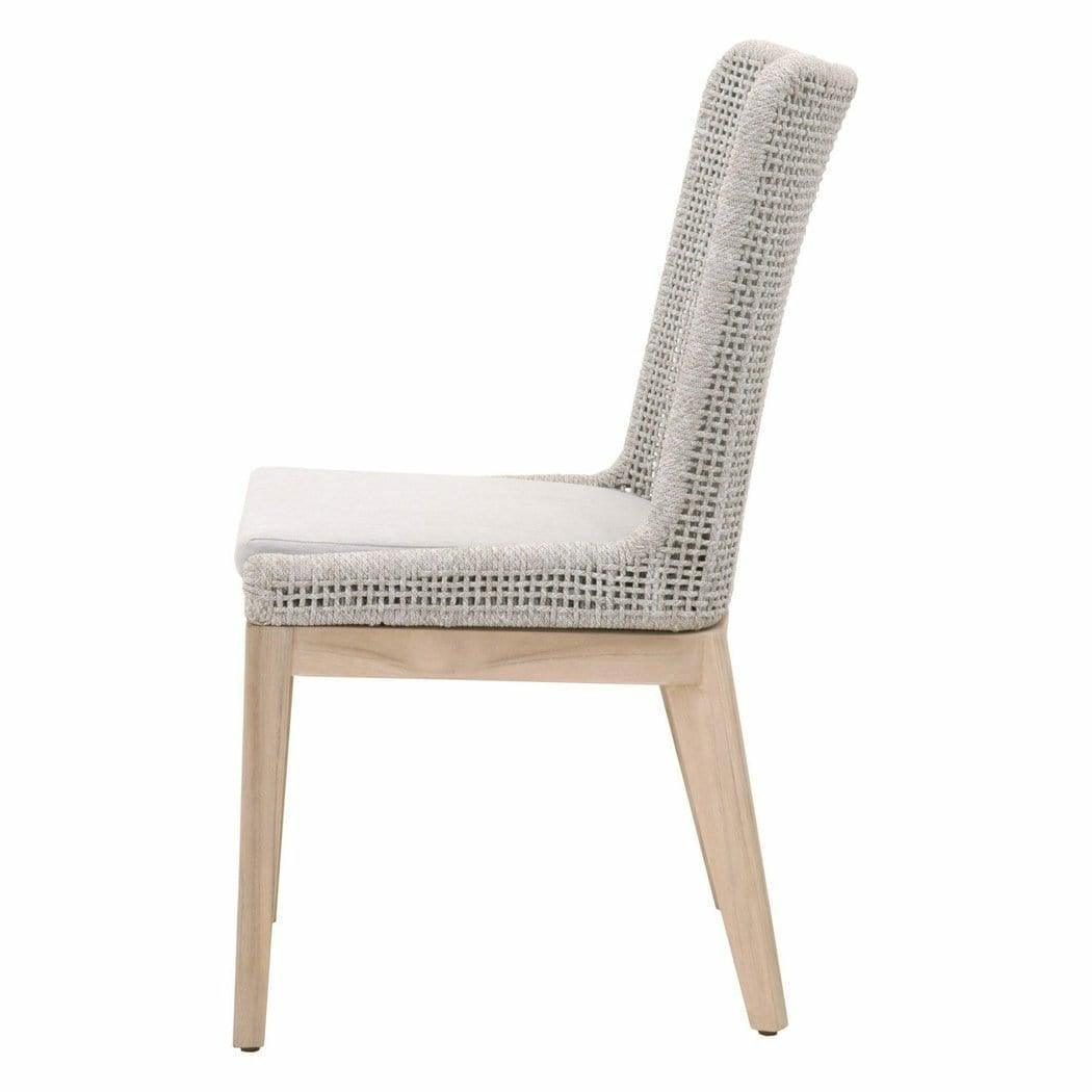 LOOMLAN Outdoor - Mesh Outdoor Dining Chair Set of 2 Taupe &amp; White Rope &amp; Teak - Outdoor Dining Chairs