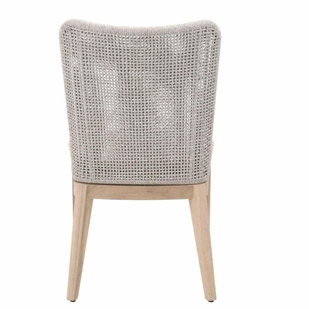 LOOMLAN Outdoor - Mesh Outdoor Dining Chair Set of 2 Taupe &amp; White Rope &amp; Teak - Outdoor Dining Chairs