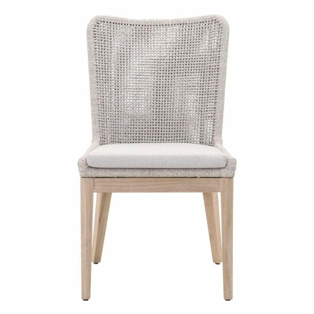 LOOMLAN Outdoor - Mesh Outdoor Dining Chair Set of 2 Taupe &amp; White Rope &amp; Teak - Outdoor Dining Chairs