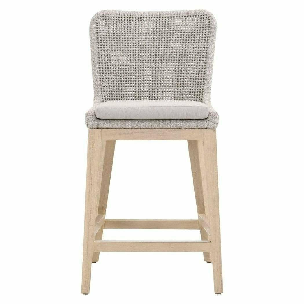 LOOMLAN Outdoor - Mesh Outdoor Rope Counter Stool Taupe Rope Teak Wood - Outdoor Counter Stools