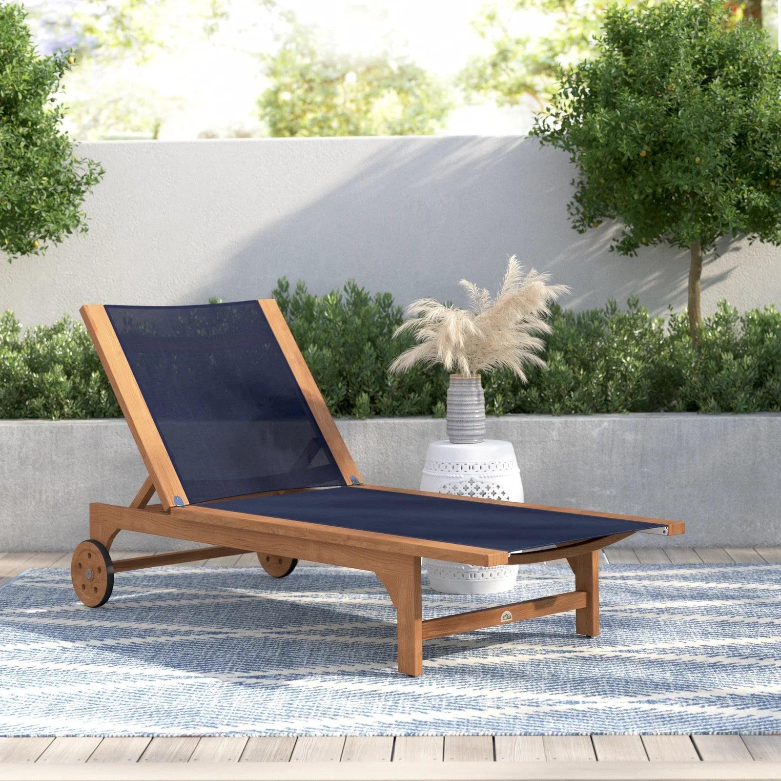 LOOMLAN Outdoor - Montauk Teak Outdoor Reclining Sunlounger with Wheels - Outdoor Cabanas &amp; Loungers