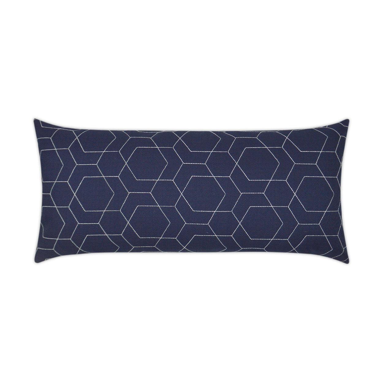 LOOMLAN Outdoor - Outdoor Hex Quilt Lumbar Pillow - Navy - Outdoor Pillows