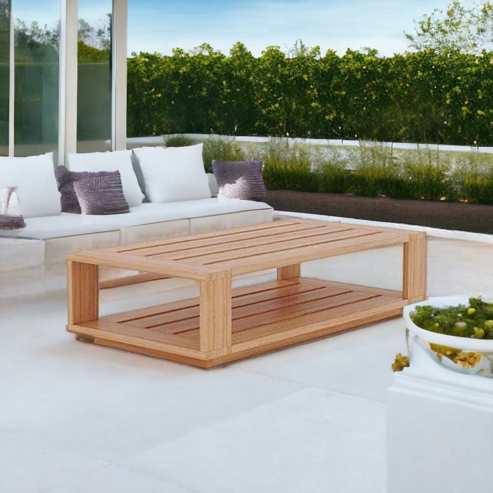 LOOMLAN Outdoor - Qube Rectangular Teak Outdoor Coffee Table - Outdoor Coffee Tables