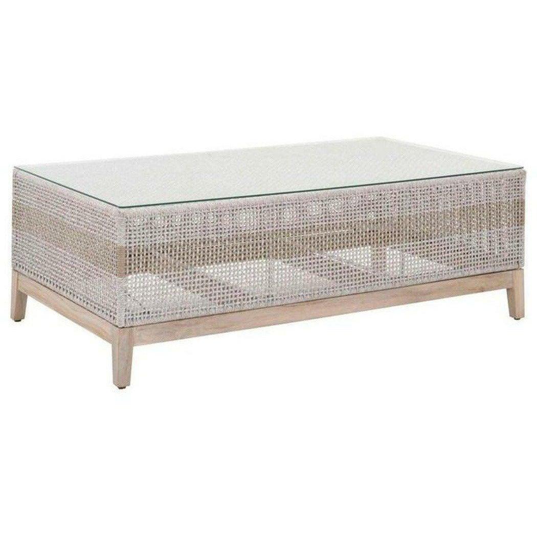 LOOMLAN Outdoor - Rectangle Tapestry Outdoor Coffee Table Taupe & White Rope - Outdoor Coffee Tables