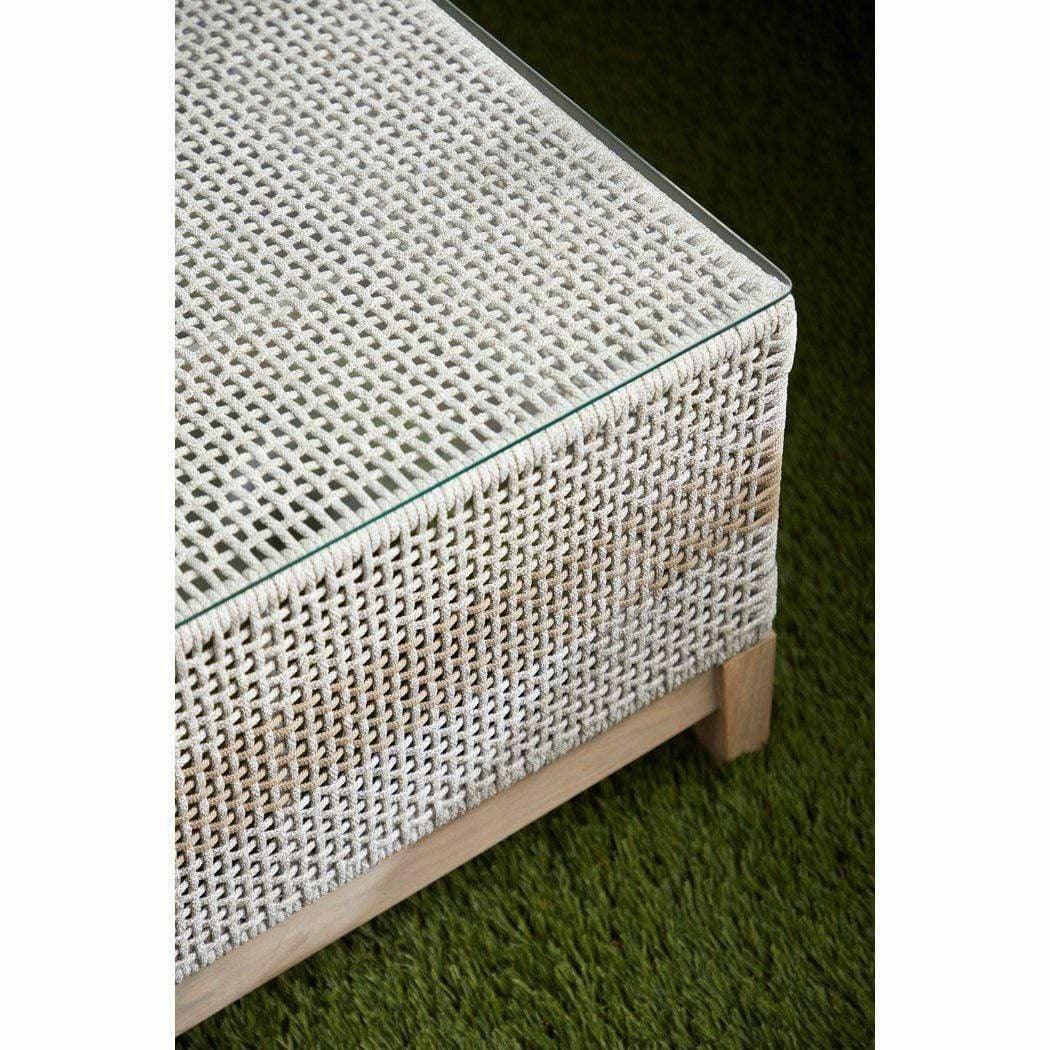 LOOMLAN Outdoor - Rectangle Tapestry Outdoor Coffee Table Taupe & White Rope - Outdoor Coffee Tables