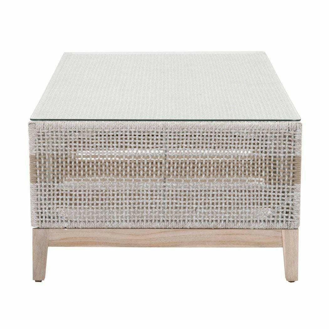 LOOMLAN Outdoor - Rectangle Tapestry Outdoor Coffee Table Taupe & White Rope - Outdoor Coffee Tables