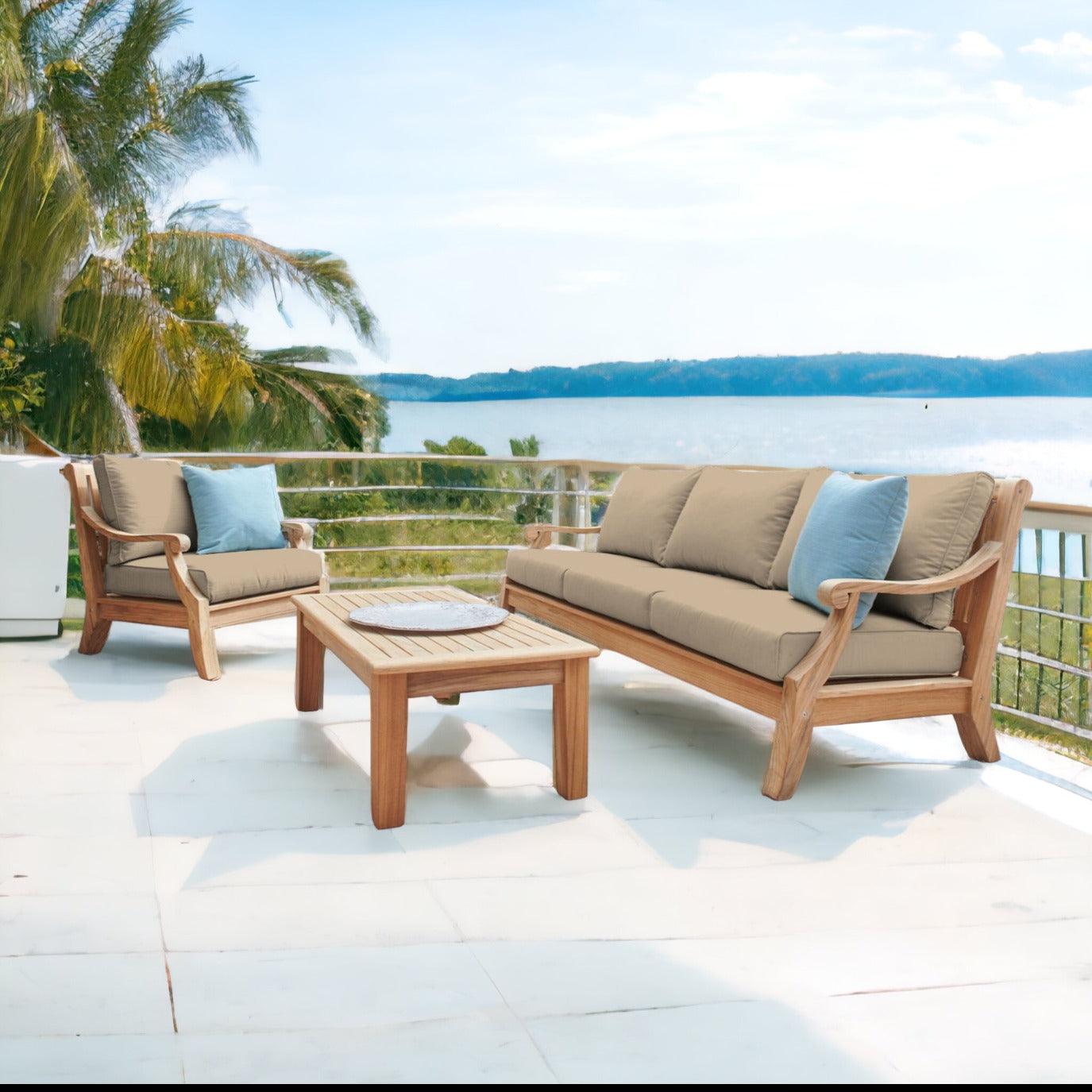 LOOMLAN Outdoor - Sonoma 4-Piece Teak Outdoor Patio Deep Seating Set with Sunbrella Cushions - Outdoor Lounge Sets