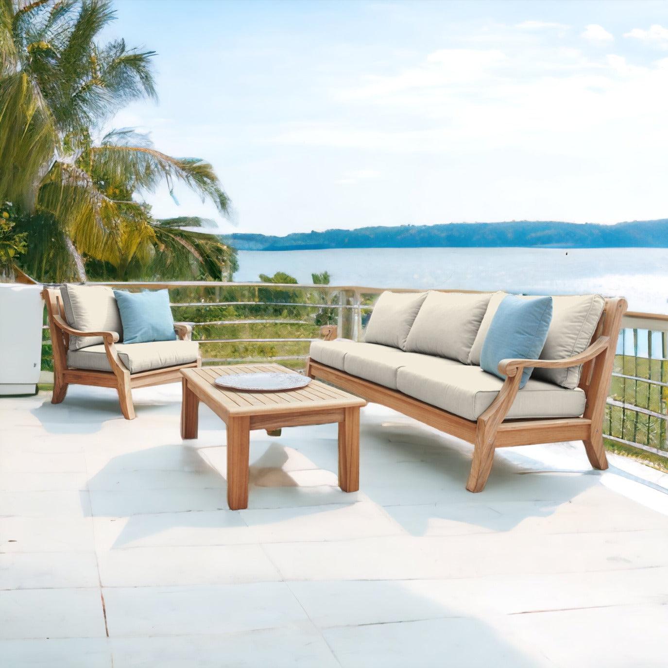 LOOMLAN Outdoor - Sonoma 4-Piece Teak Outdoor Patio Deep Seating Set with Sunbrella Cushions - Outdoor Lounge Sets