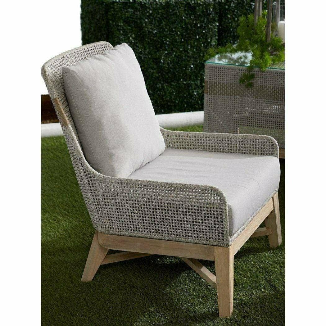 LOOMLAN Outdoor - Tapestry Outdoor Club Chair Taupe & White Rope and Teak - Outdoor Lounge Chairs