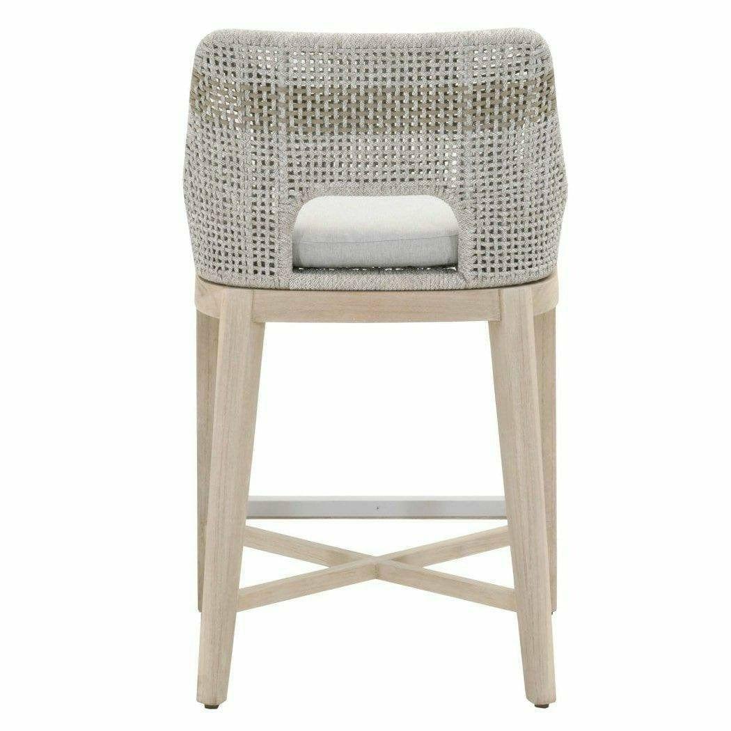LOOMLAN Outdoor - Tapestry Outdoor Counter Stool Taupe &amp; White Rope and Teak - Outdoor Counter Stools