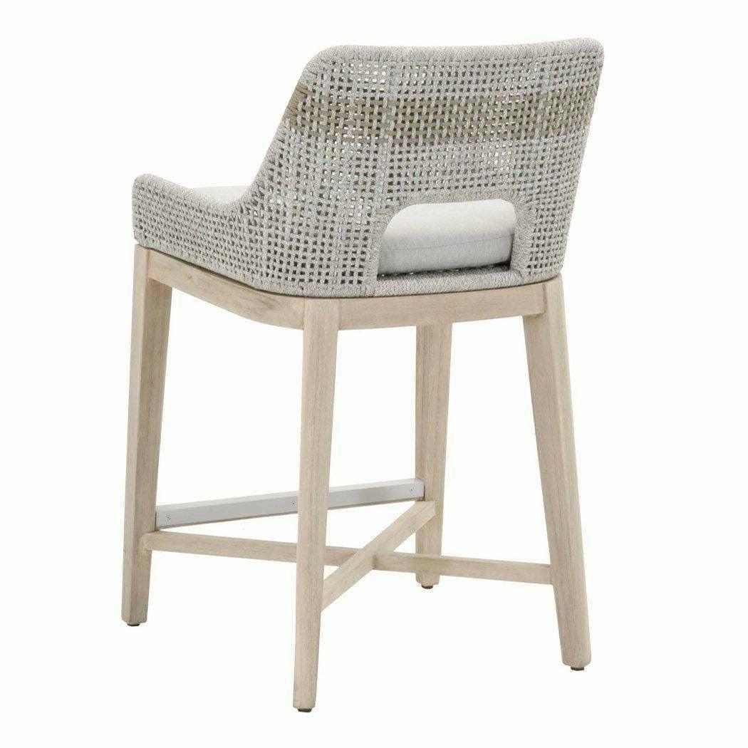 LOOMLAN Outdoor - Tapestry Outdoor Counter Stool Taupe &amp; White Rope and Teak - Outdoor Counter Stools