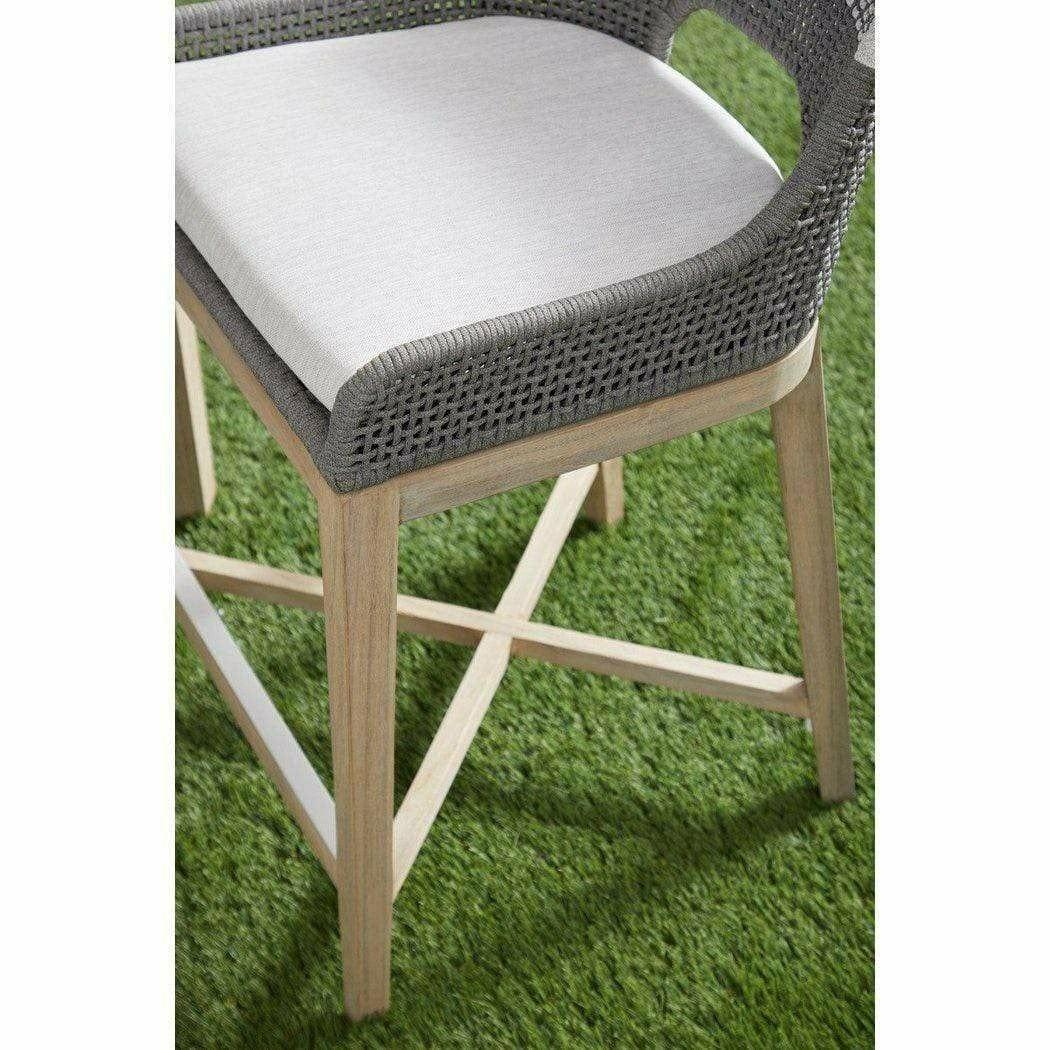 LOOMLAN Outdoor - Tapestry Outdoor Counter Stool Teak Wood and Dove Rope - Outdoor Counter Stools