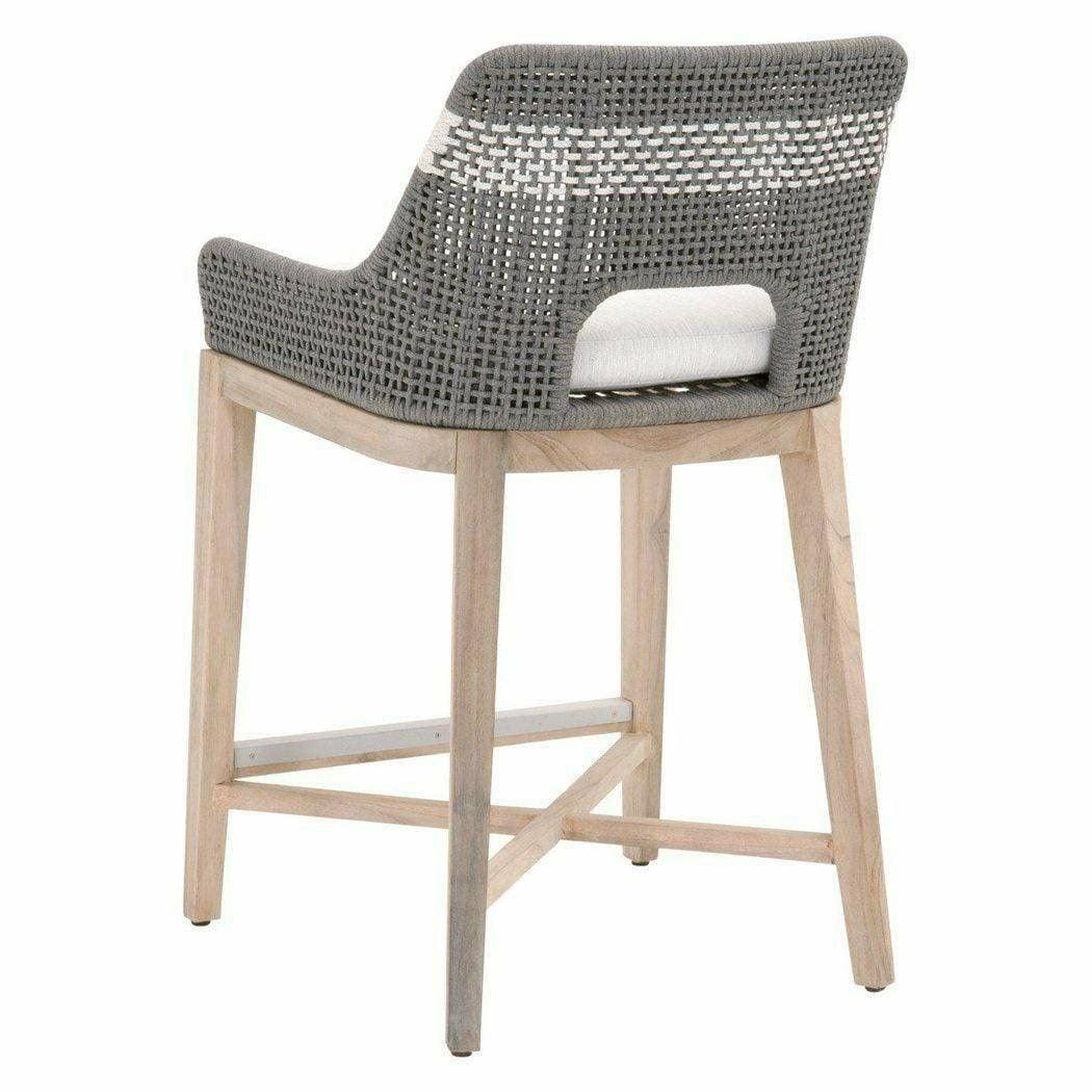 LOOMLAN Outdoor - Tapestry Outdoor Counter Stool Teak Wood and Dove Rope - Outdoor Counter Stools