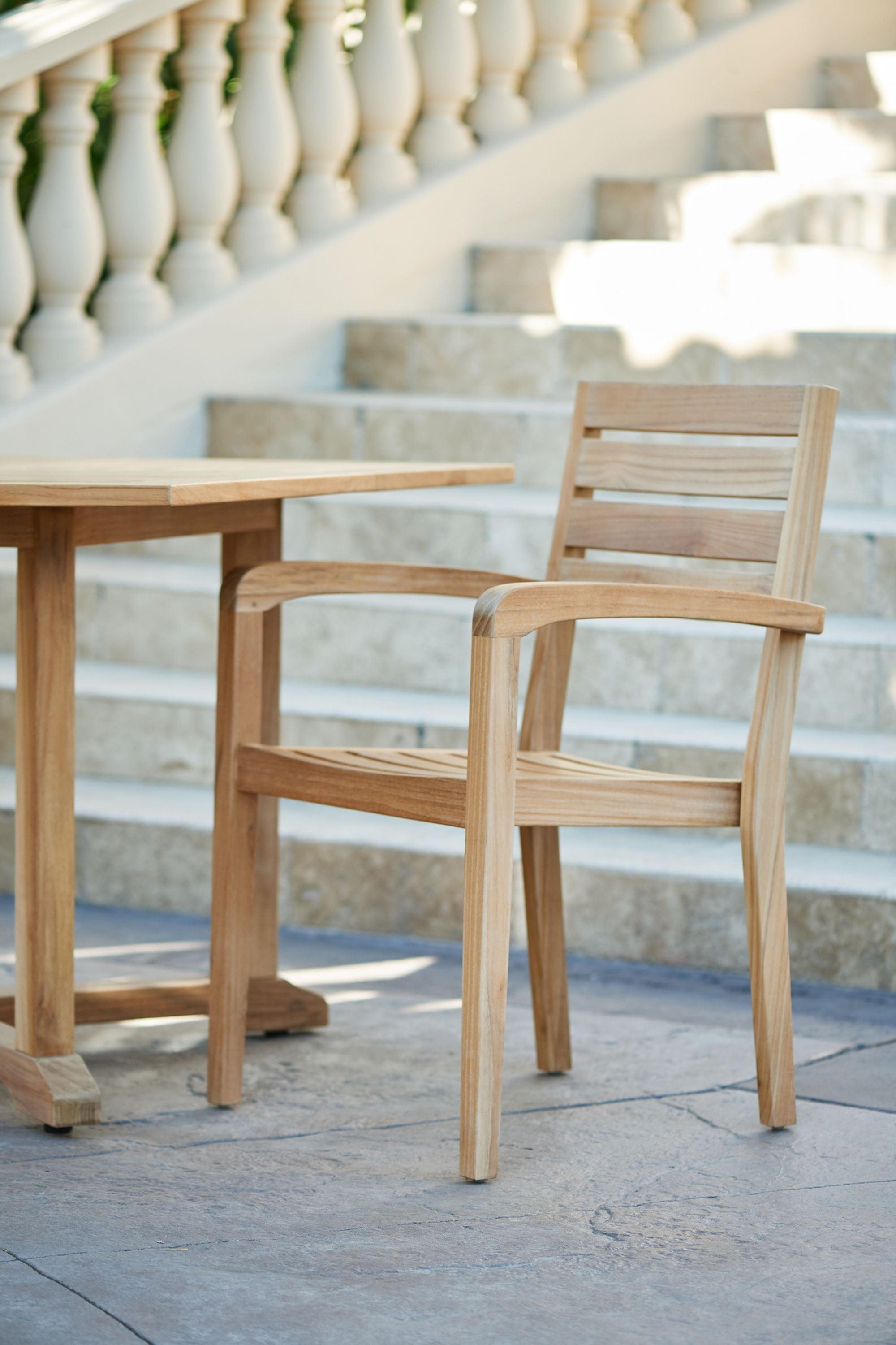 LOOMLAN Outdoor - Venice Teak Outdoor Stacking Armchair (Set of 4) - Outdoor Dining Chairs
